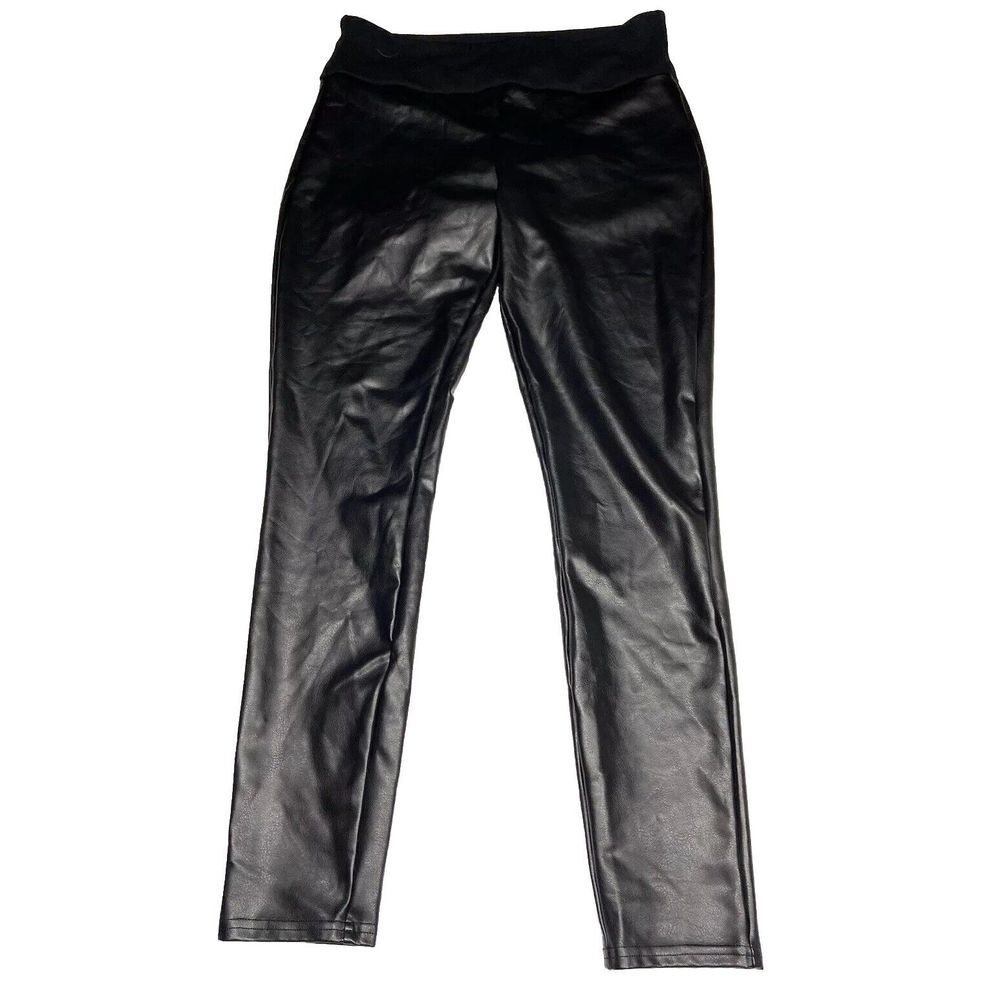 Asset Spanx Pants Women‎ 1X Black All Over Faux Leather Pull On Ankle Minimalist